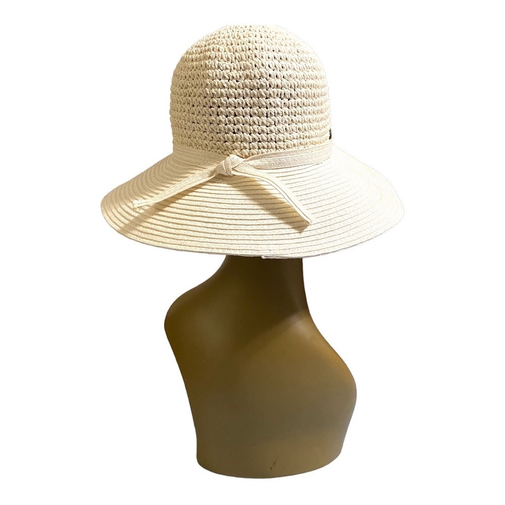 Cream Woven Hat with Accent Back Tie